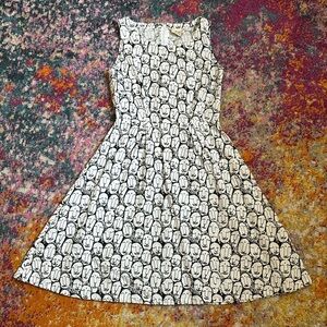 MATA TRADERS Black and White Buddha Face Print Sleeveless Cotton Dress NWOT